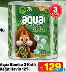 AQUA BAMBU 3 KATLI KAĞIT HAVLU 12'Lİ